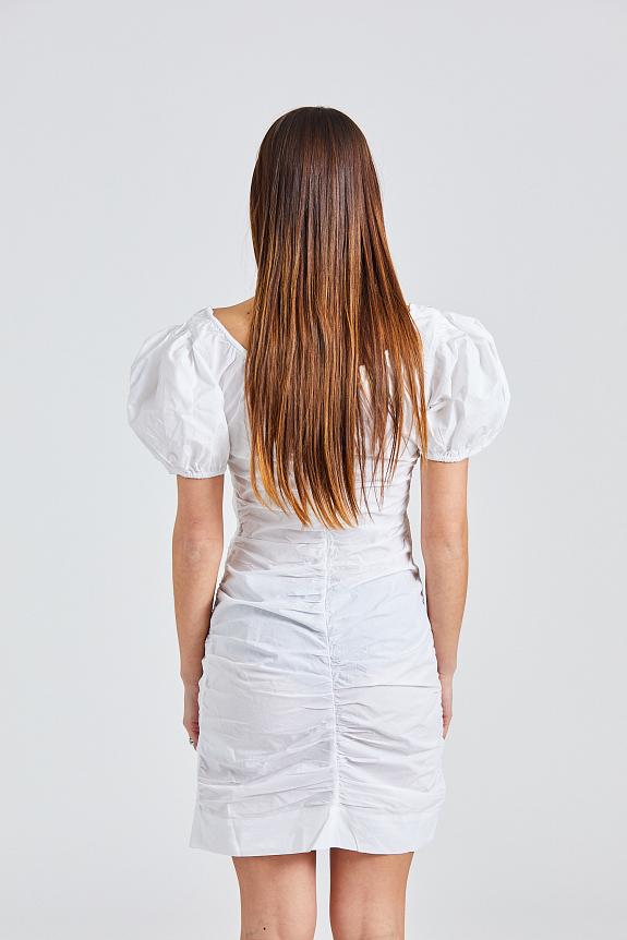 Cotton Poplin Gathered U-Neck Mini Dress Bright White | Retro